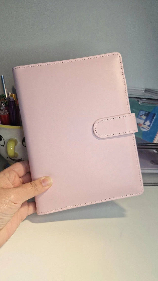 Classeur A5 rose avec 6 enveloppes zip personnalisées