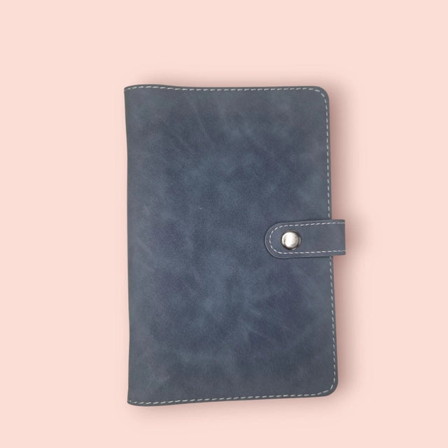Classeur A6 bleu velours avec 6 enveloppes zip personnalisées