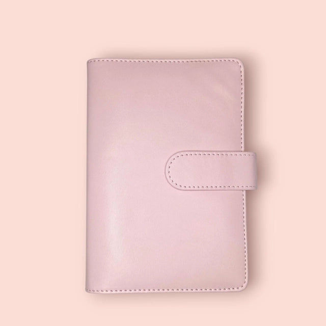 Classeur A6 rose avec 6 enveloppes zip personnalisées