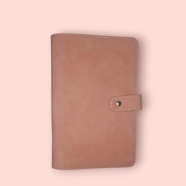 Classeur A6 rose velours avec 6 enveloppes zip personnalisées