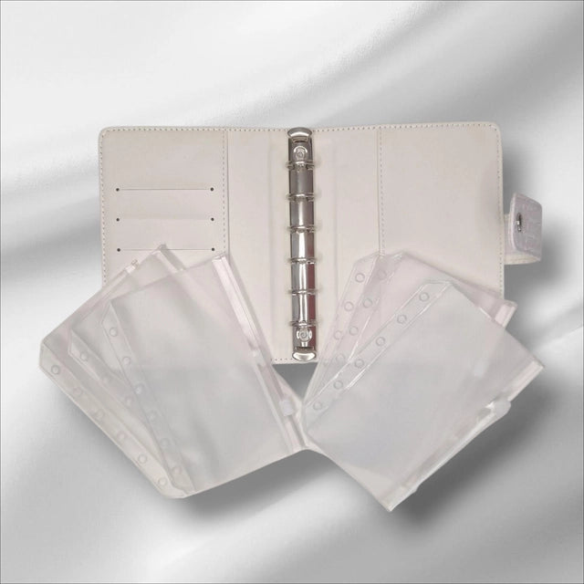 Classeur A7 blanc avec 6 enveloppes zip personnalisées