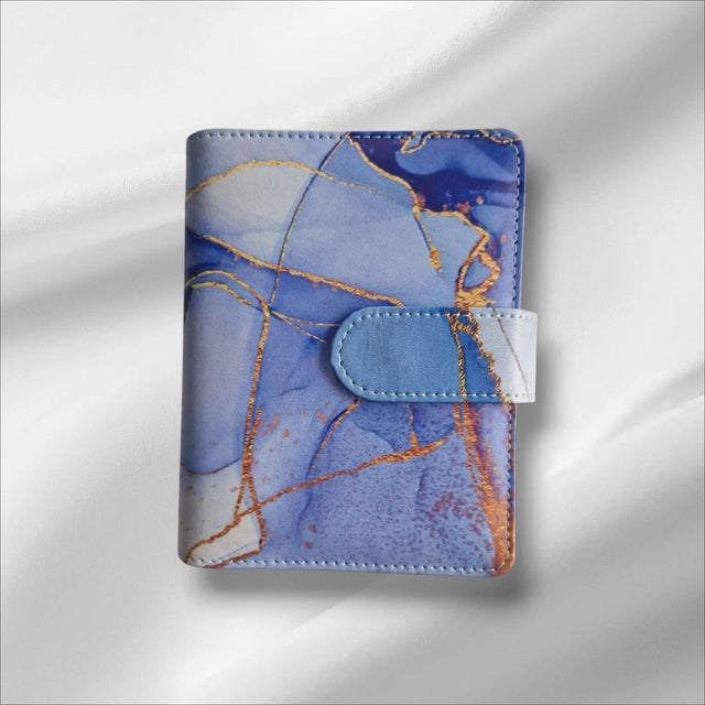 Classeur A7 bleu avec 6 enveloppes zip personnalisées
