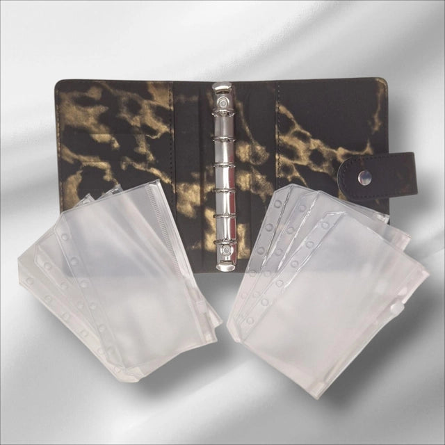Classeur A7 noir avec 6 enveloppes zip personnalisées