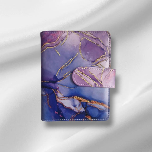 Classeur A7 violet avec 6 enveloppes zip personnalisées