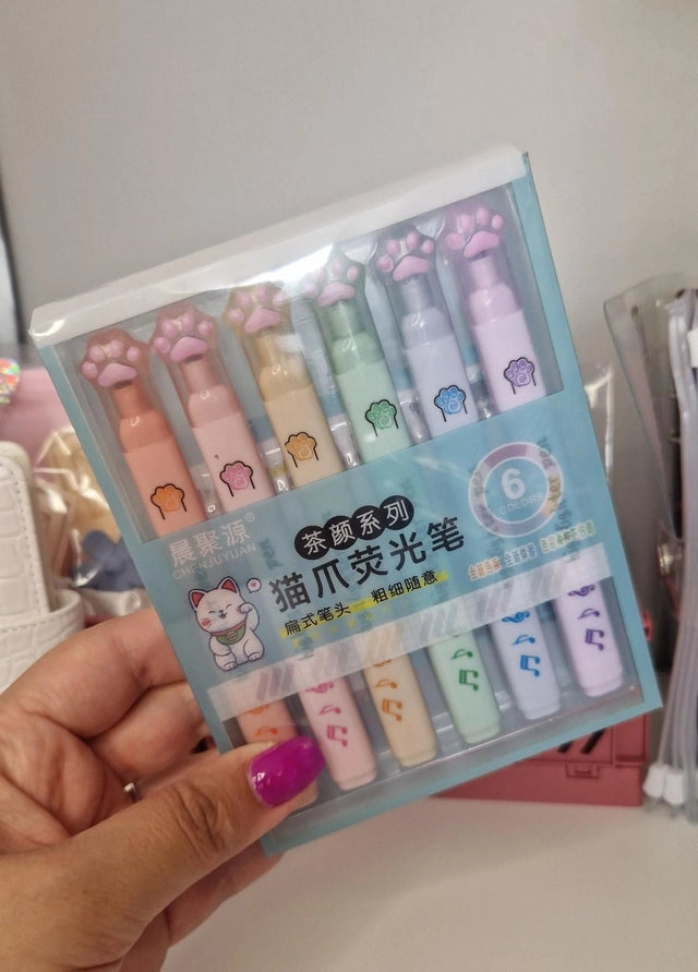 Lot de 6 surligneurs " Patte de chat pastel "