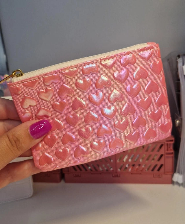Porte monnaie rose à cœur en relief