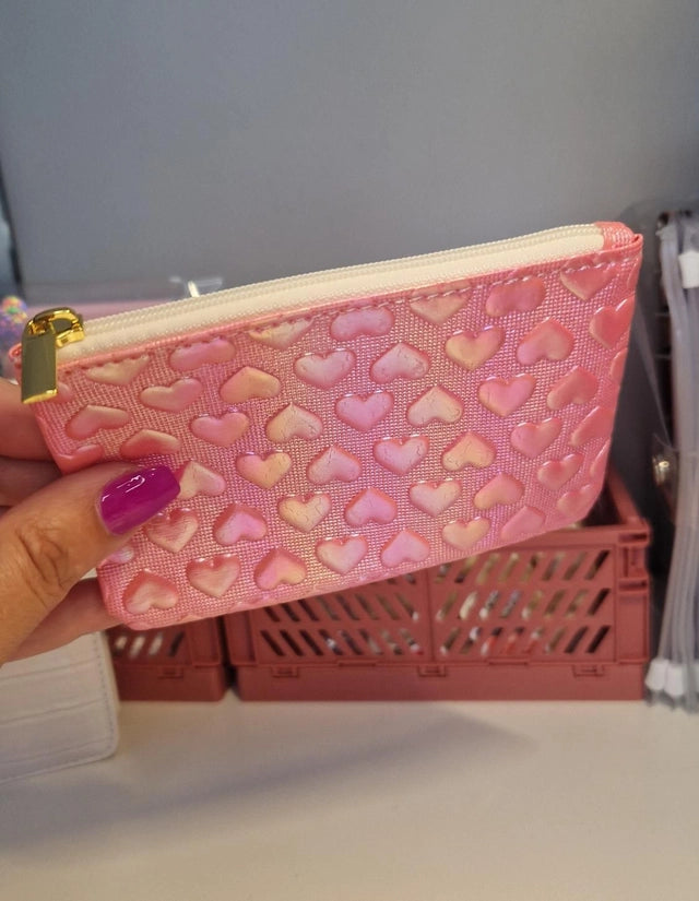 Porte monnaie rose à cœur en relief