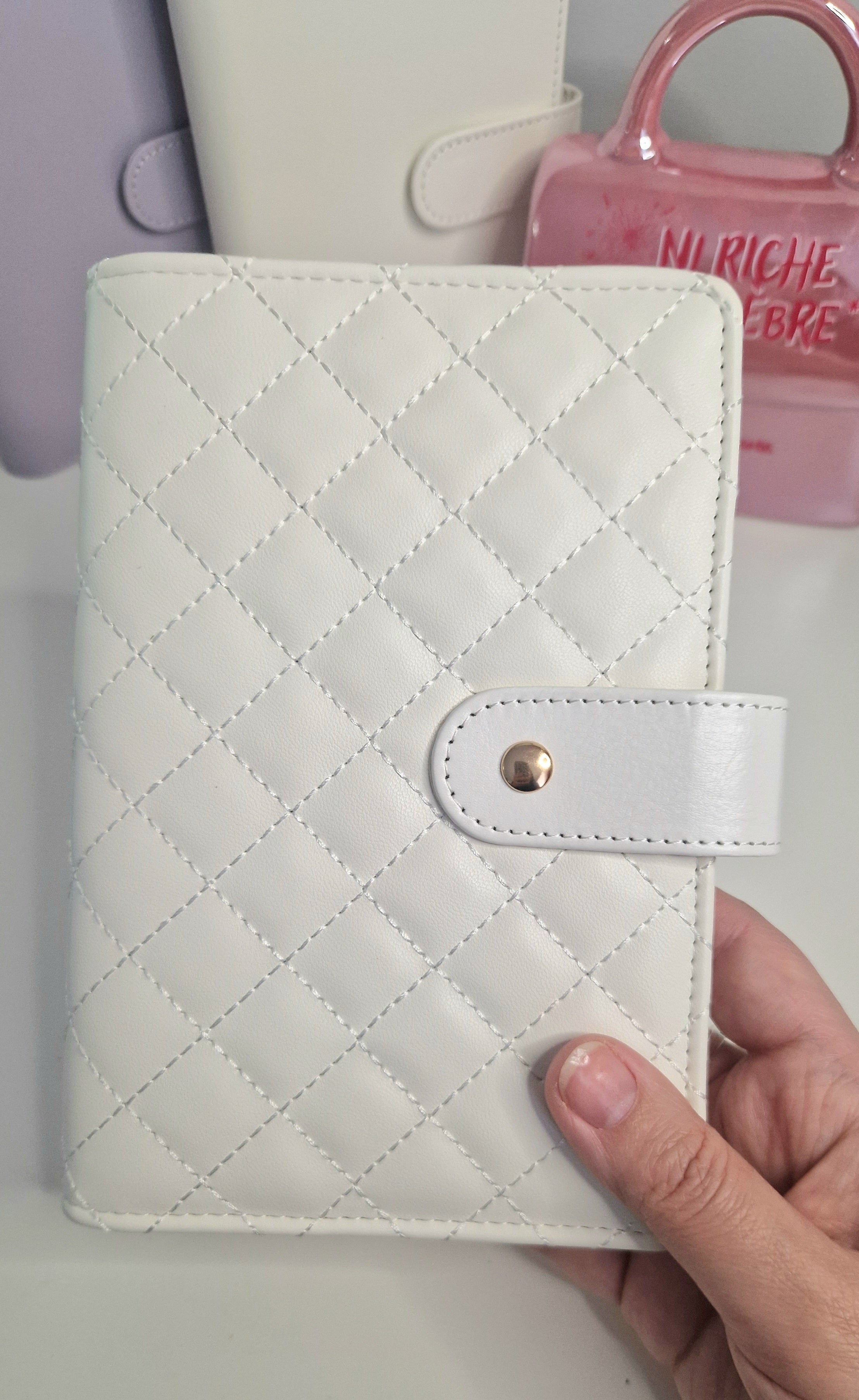 Classeur A6 blanc avec 6 enveloppes zip personnalisées