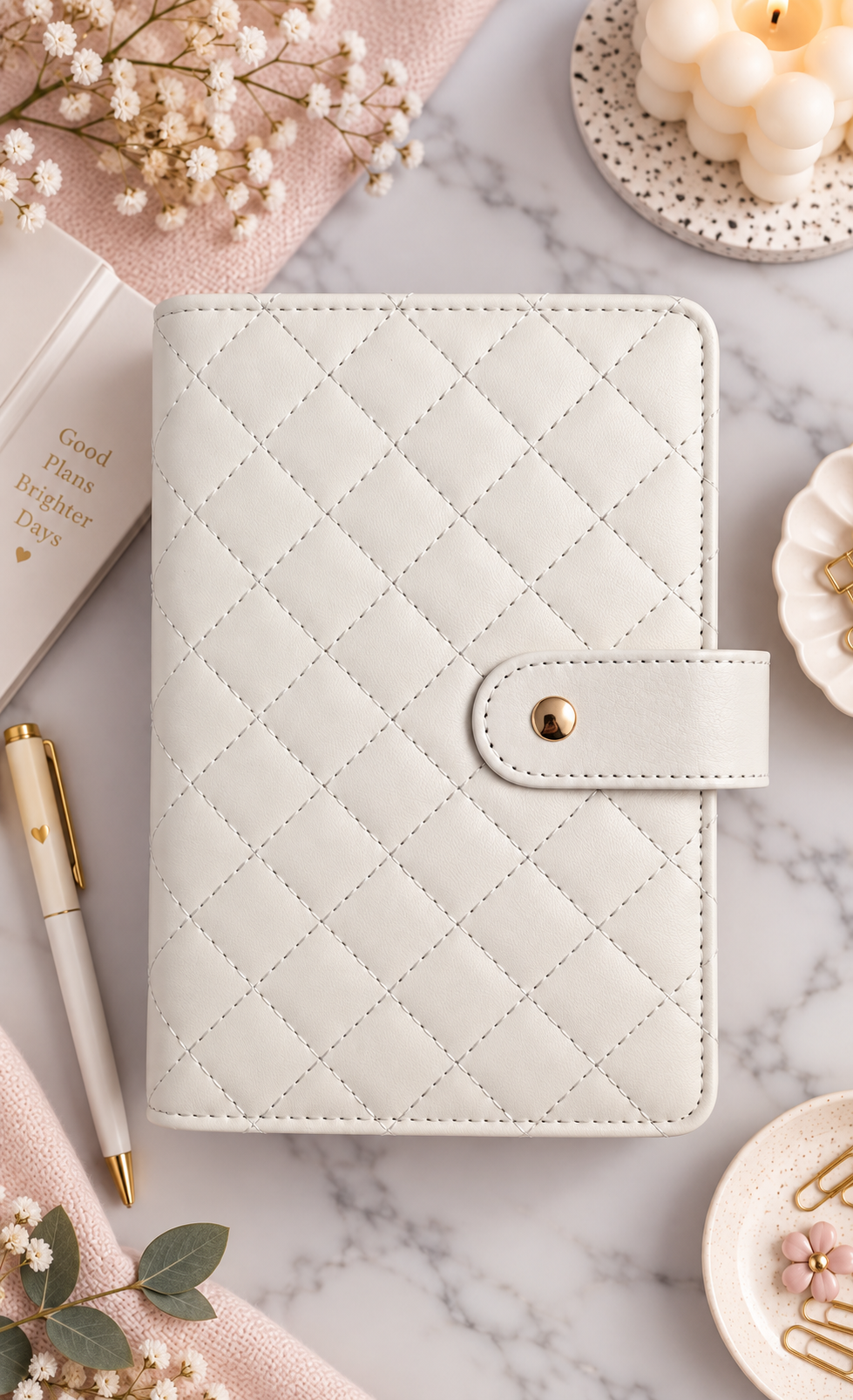 Classeur A6 blanc avec 6 enveloppes zip personnalisées
