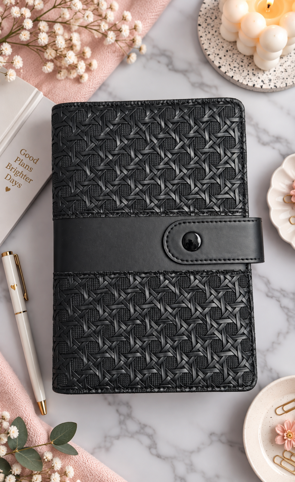 Classeur A6 noir avec 6 enveloppes zip personnalisées