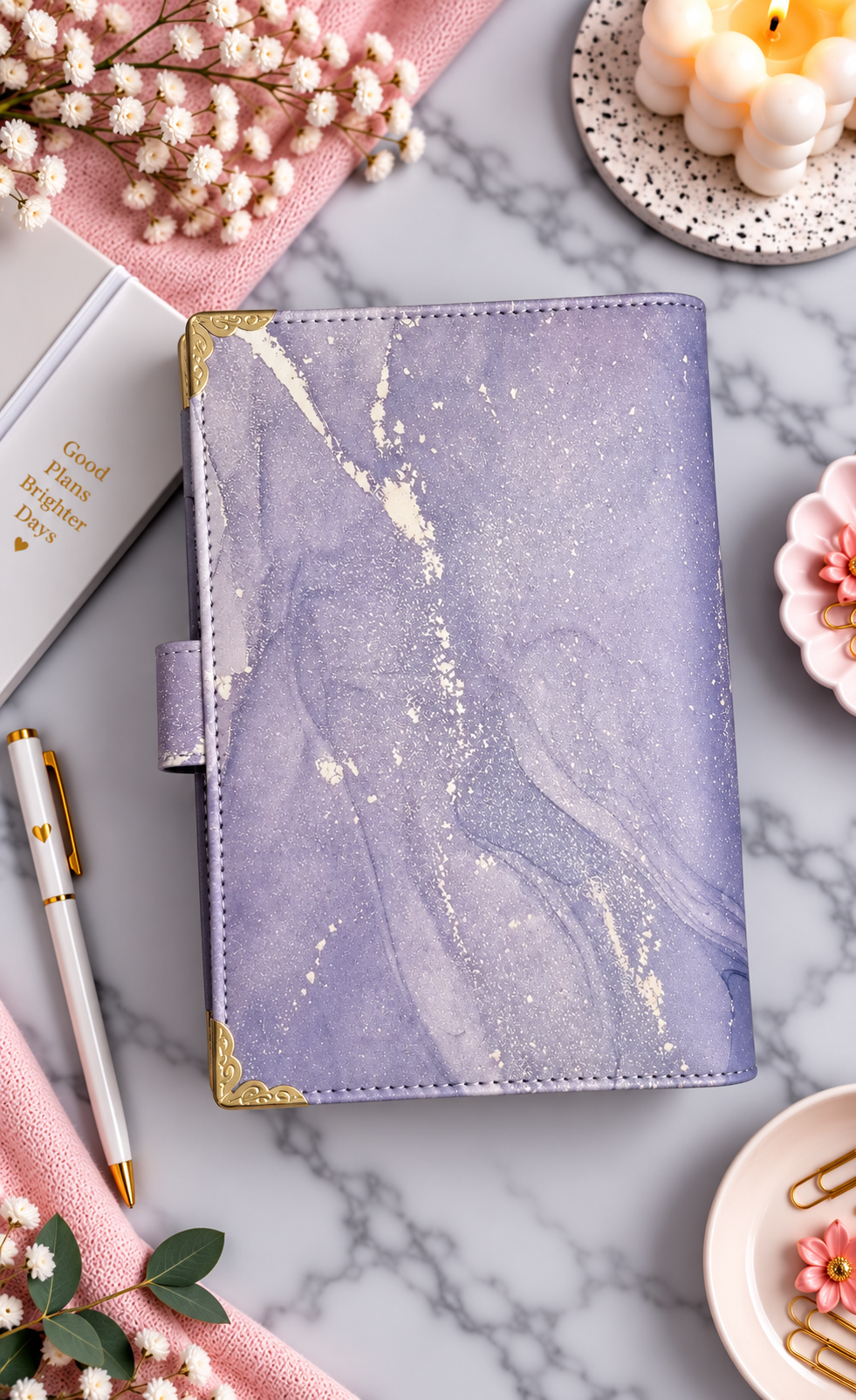 Classeur A6 violet avec 6 enveloppes zip personnalisées