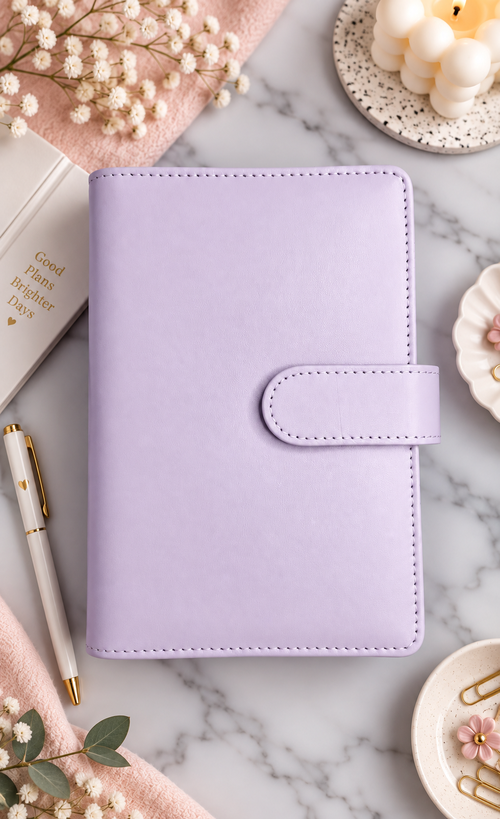 Classeur A6 violet avec 6 enveloppes zip personnalisées