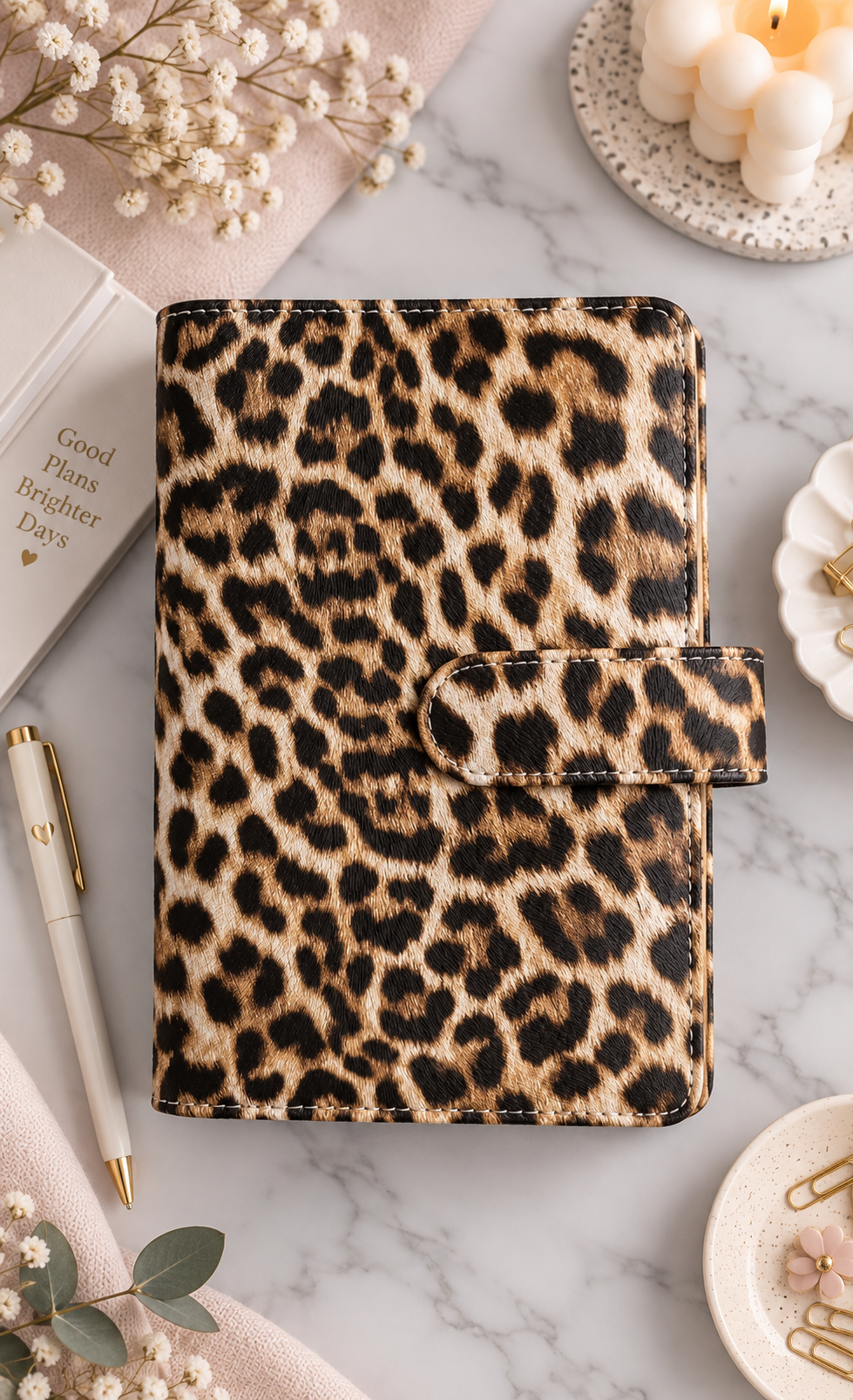 Classeur A6 leopard avec 6 enveloppes zip personnalisées