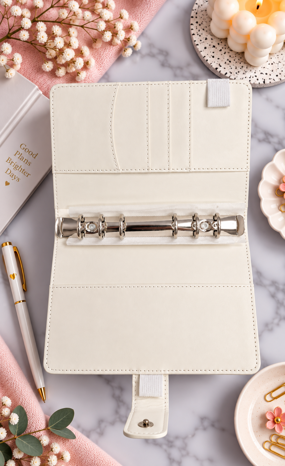 Classeur A6 blanc avec 6 enveloppes zip personnalisées