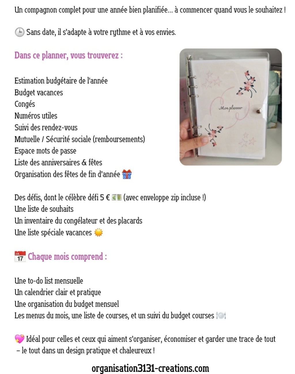 Planner d'organisation non daté