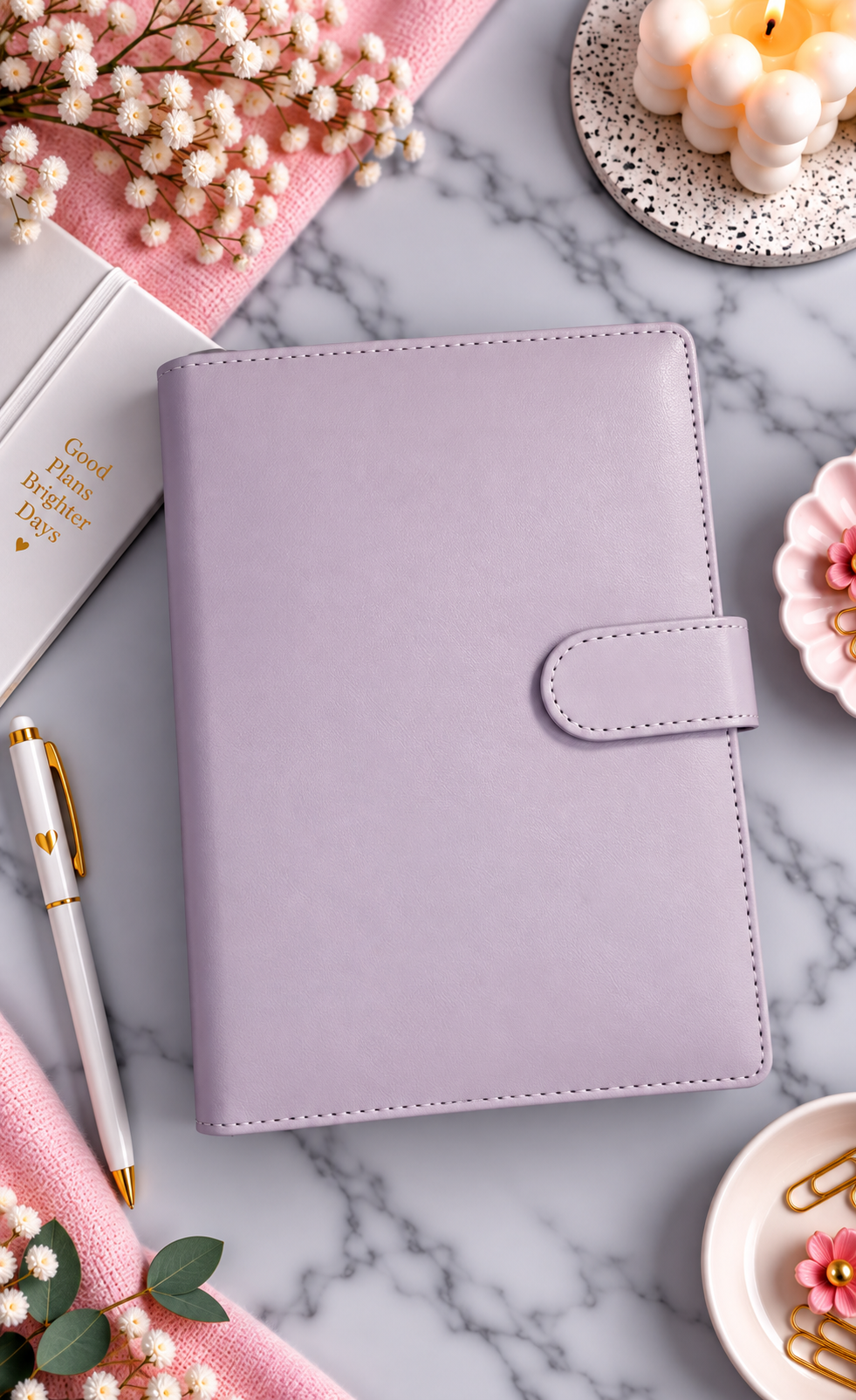 Classeur A5 violet avec 6 enveloppes zip personnalisées