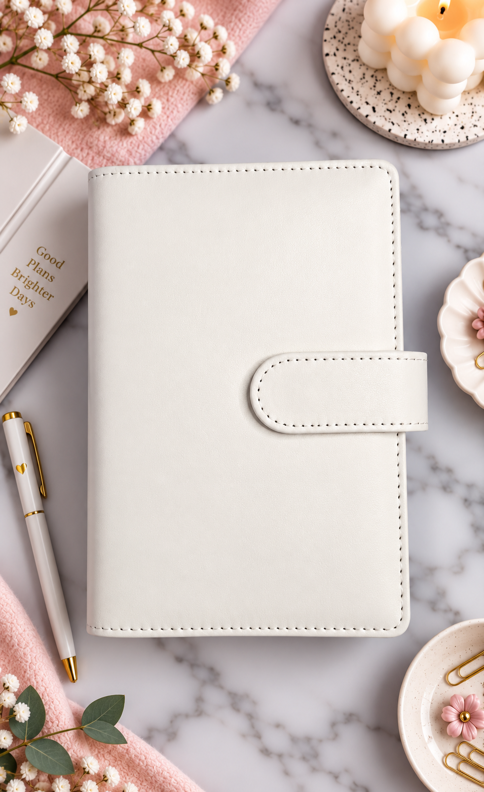 Classeur A6 blanc avec 6 enveloppes zip personnalisées