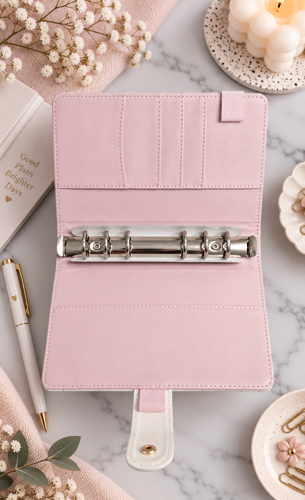 Classeur A6 blanc avec 6 enveloppes zip personnalisées